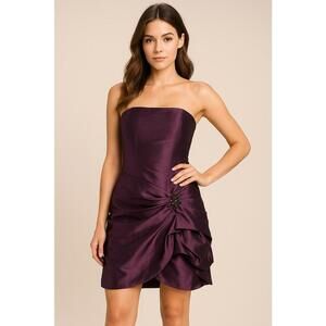 VTG Jessica McClintock Gunne Sax Purple Strapless Taffeta Cocktail Dress Sz 1